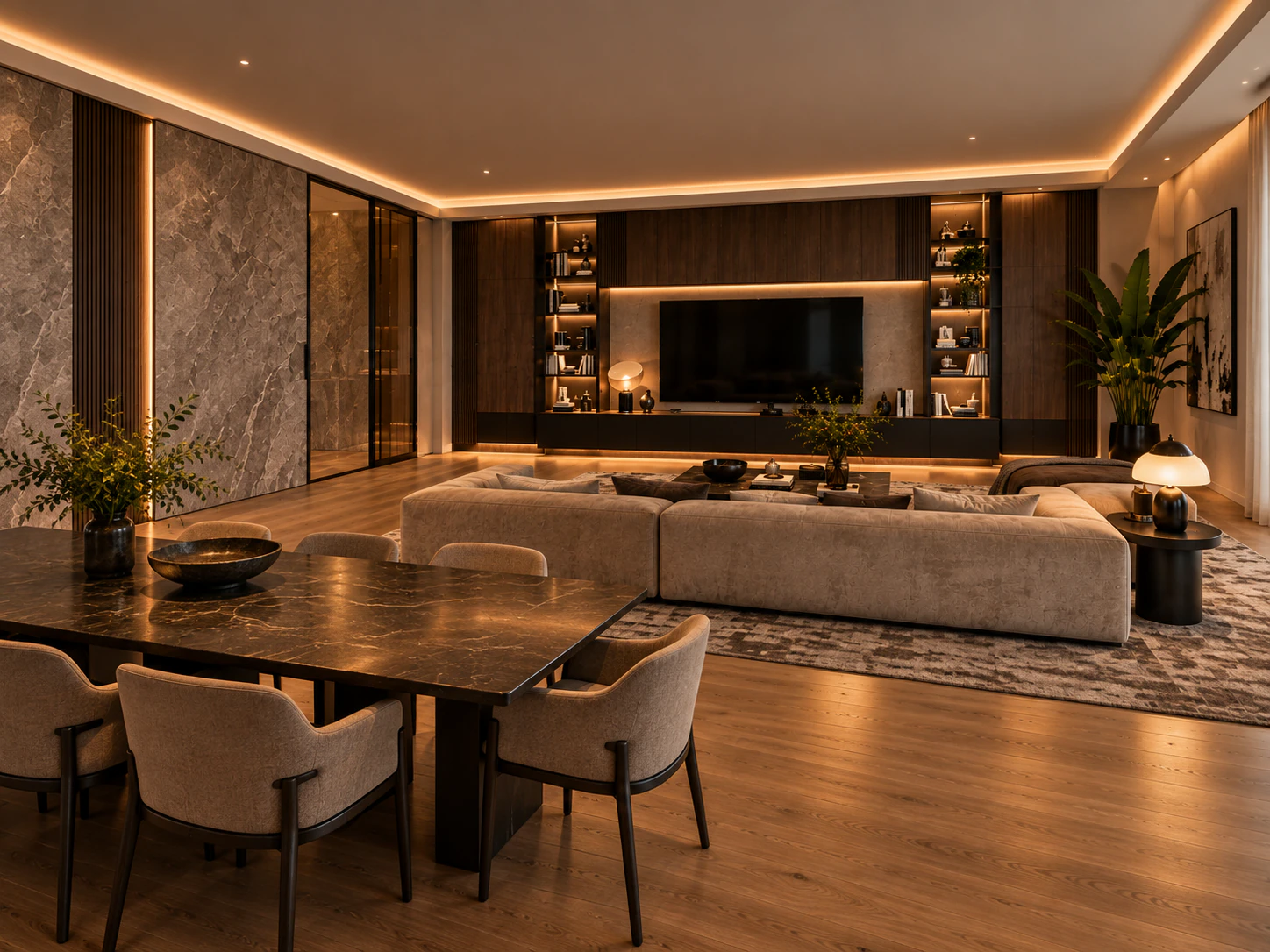 Render di interior design contemporaneo al Vomero